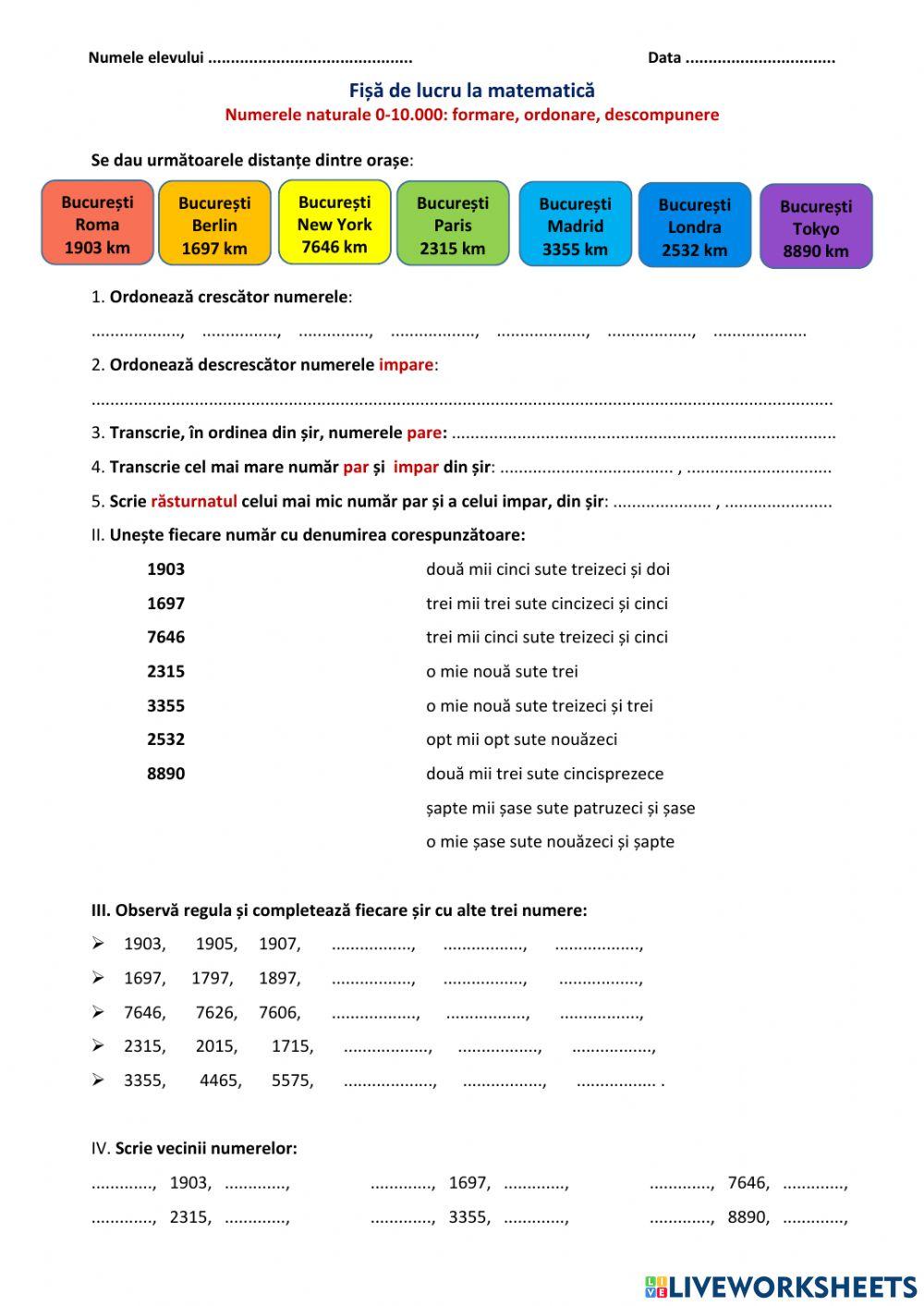 Numerele naturale 0-10.000