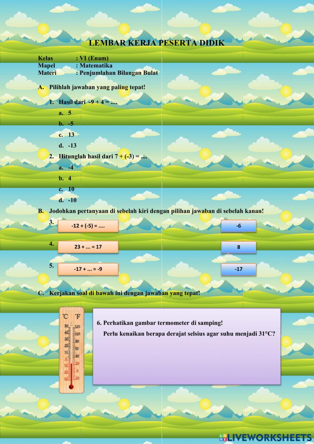 Penjumlahan Bilangan Bulat