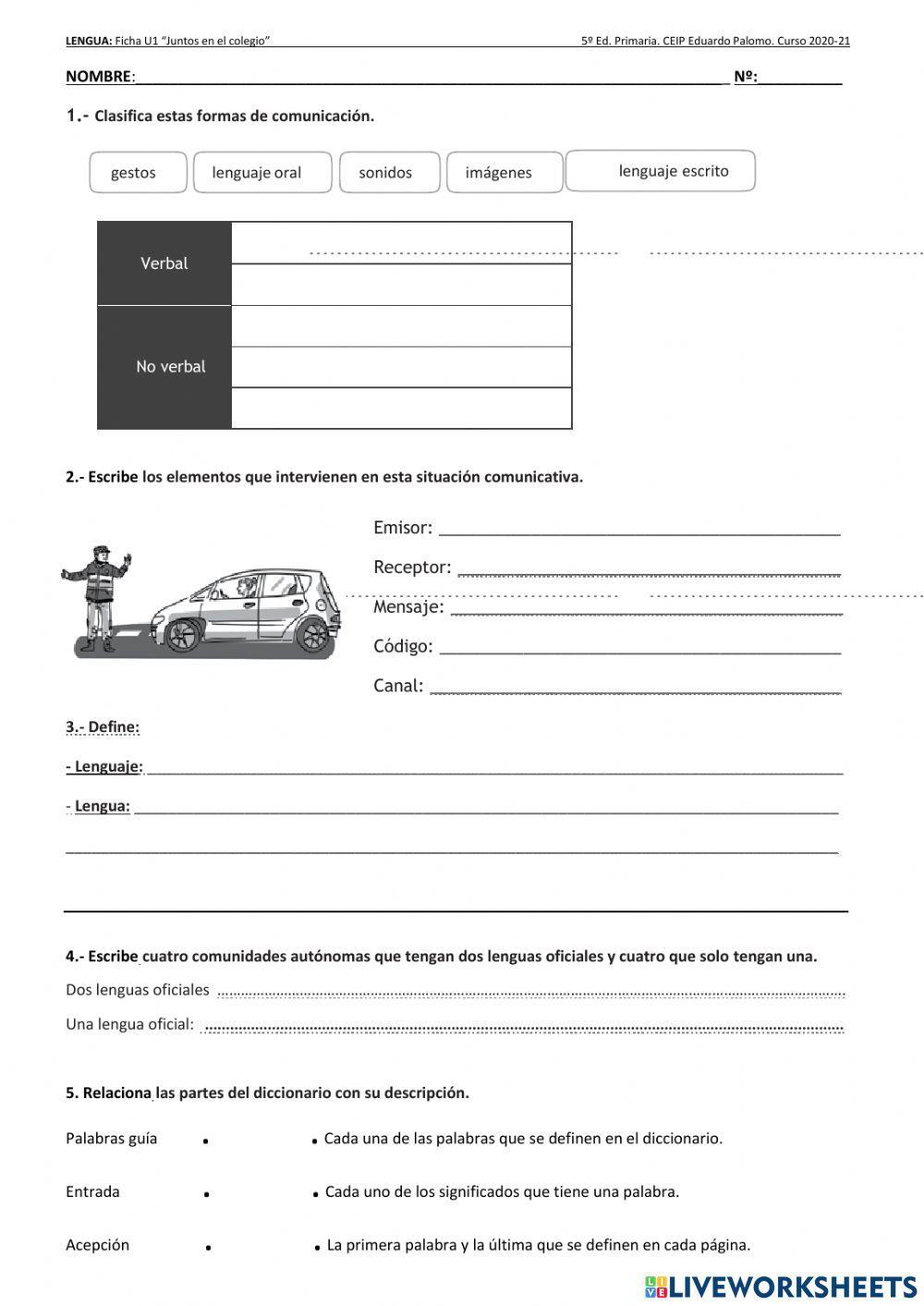 Ficha de repaso UD1 Lengua 5º