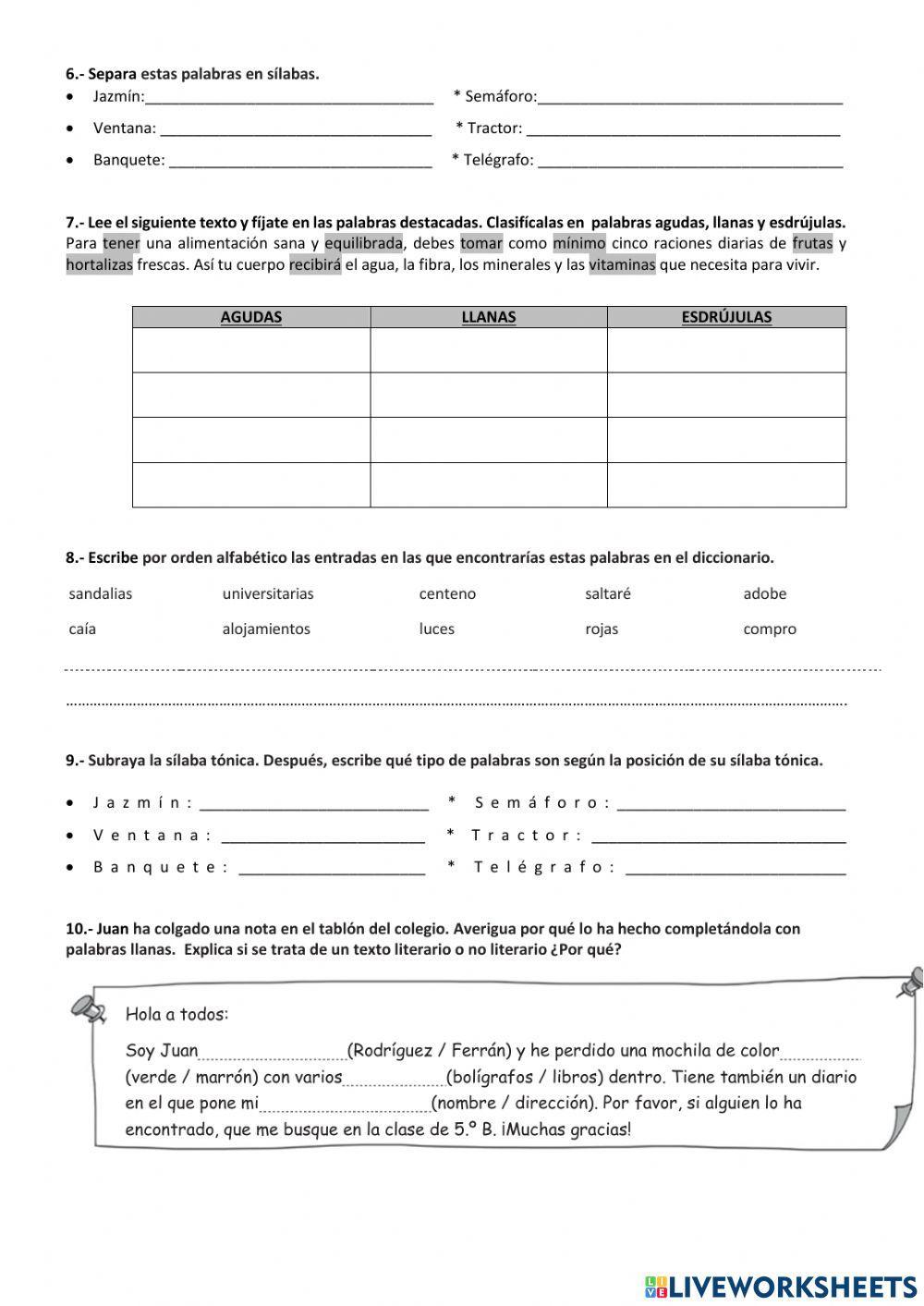 Ficha de repaso UD1 Lengua 5º