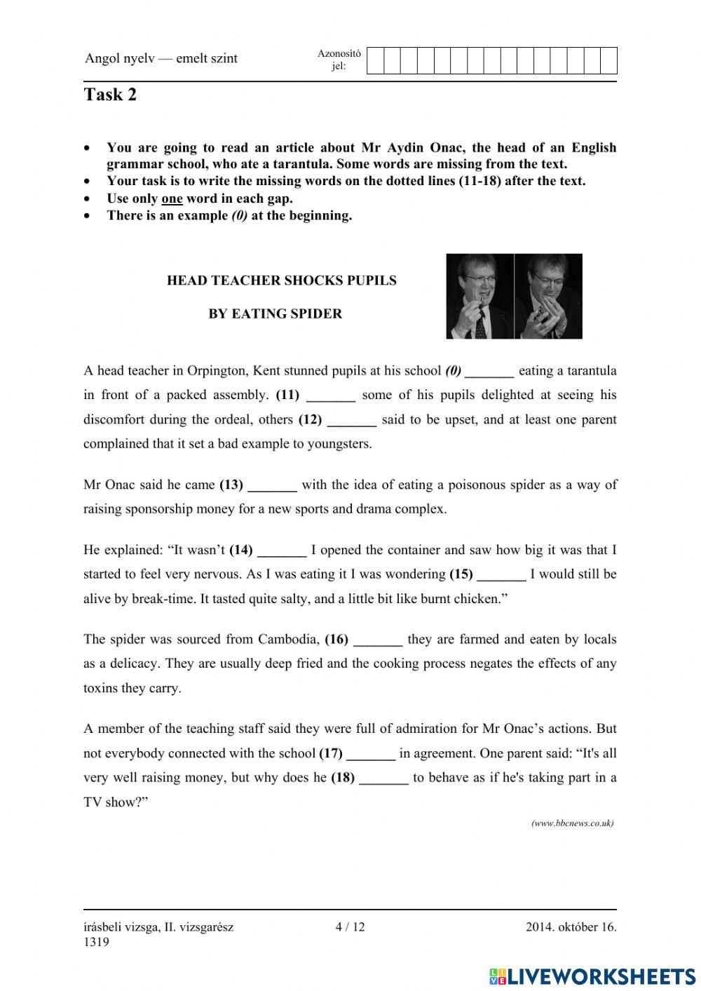 Érettségi 2014 október Nyelvhelyesség