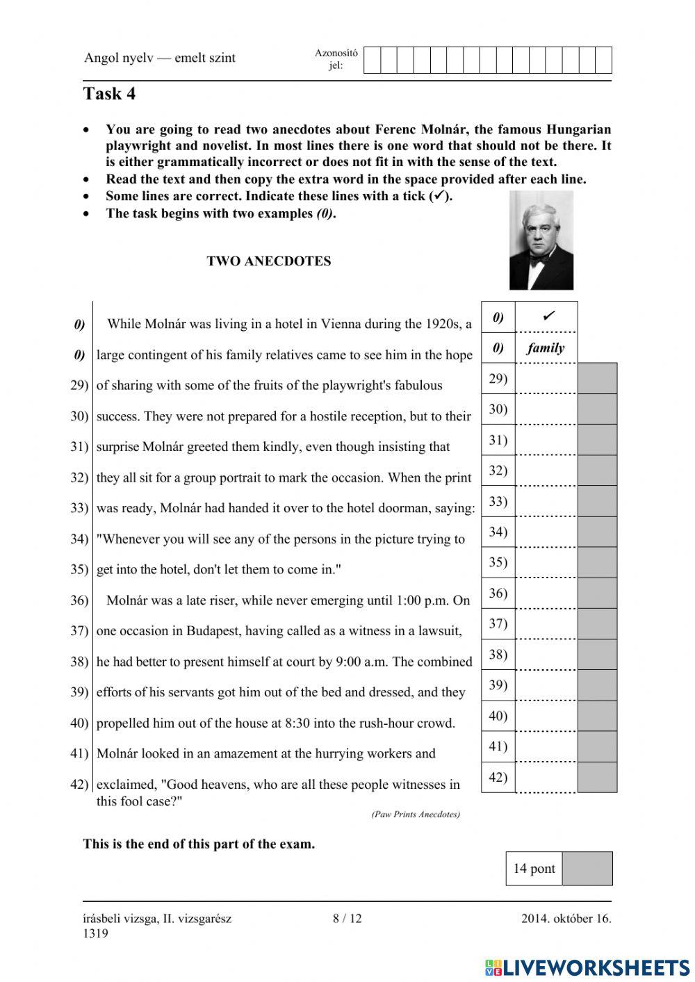 Érettségi 2014 október Nyelvhelyesség