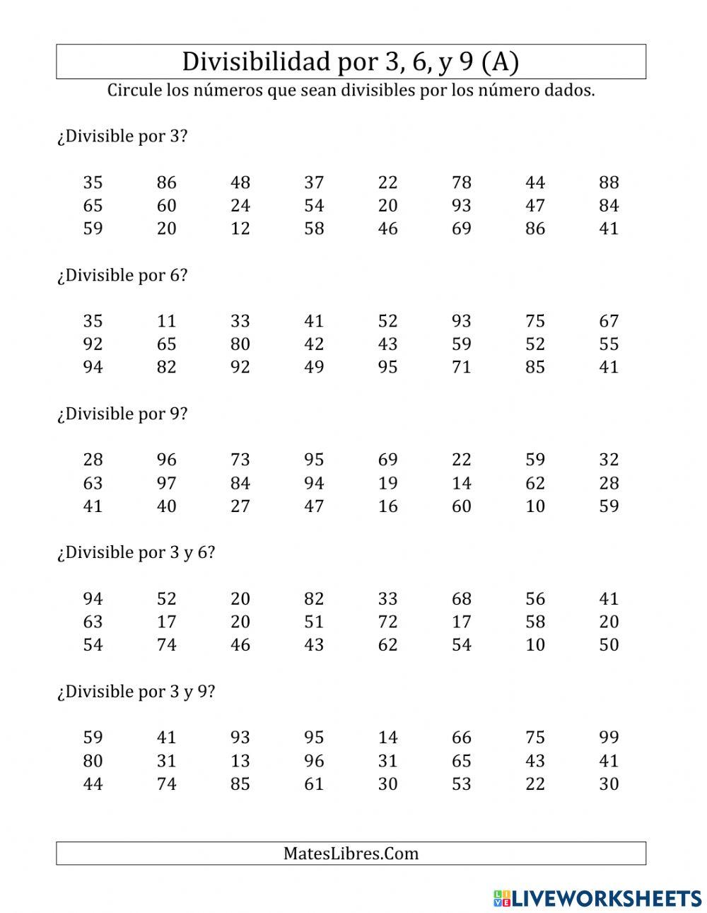 Divisibilidad entre 3,6 y9