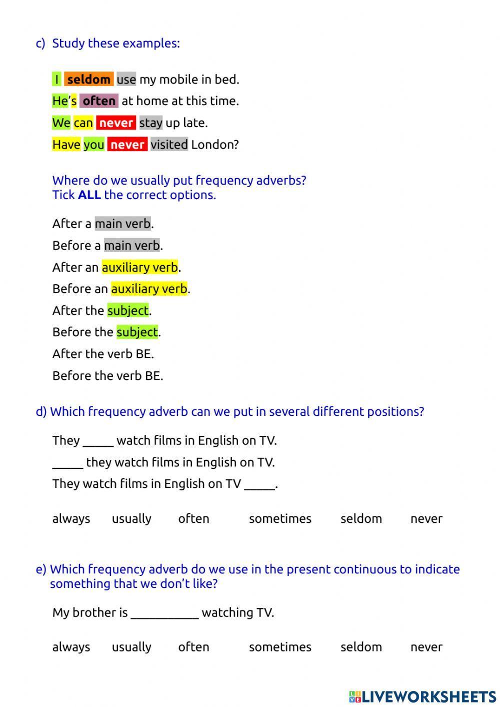 Adverbs of frequency