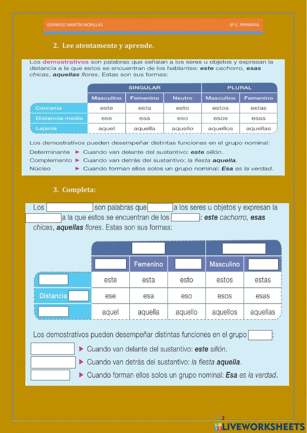 Taller de gramática. Ficha 2. 6º.