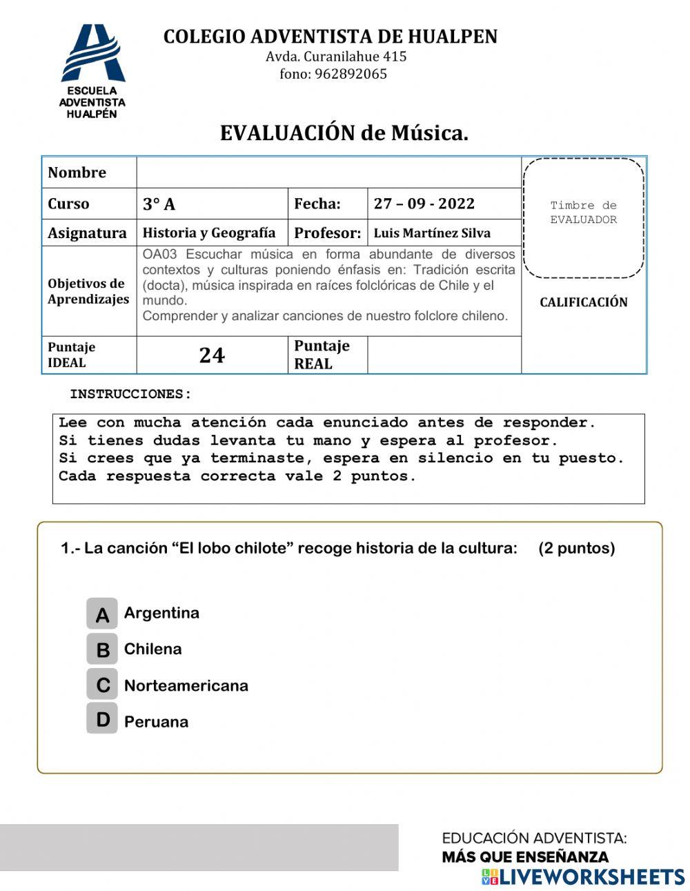 Evaluación de Música