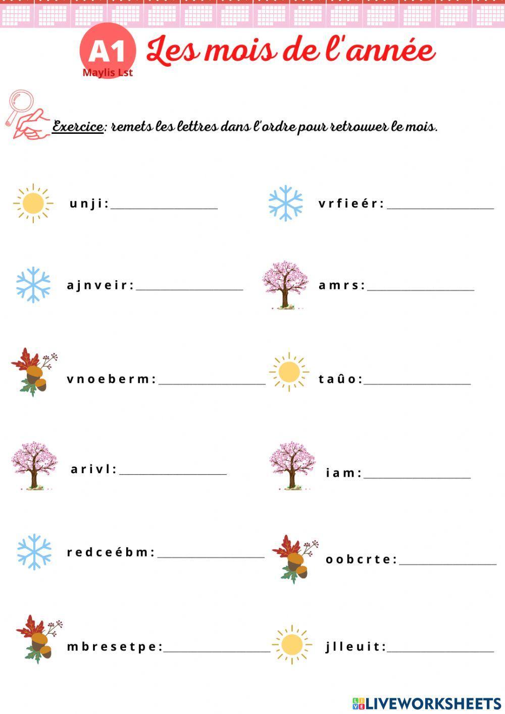 Les Mois De L année Exercices Pdf Les mois de l'année free exercise | Live Worksheets