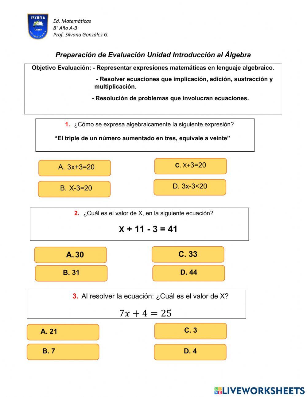 Preparación Evaluación Álgebra