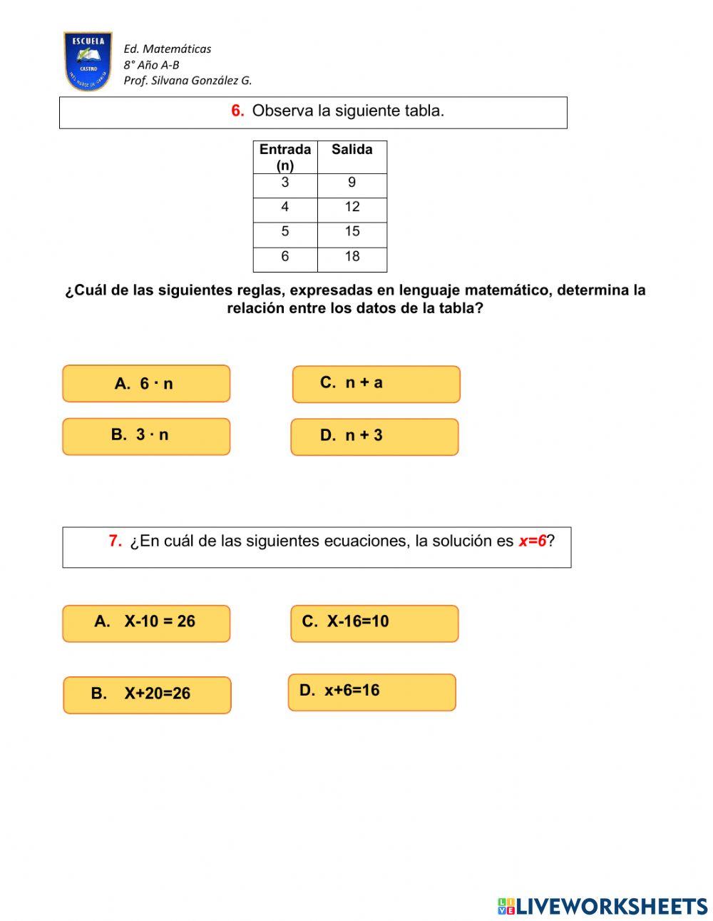 Preparación Evaluación Álgebra