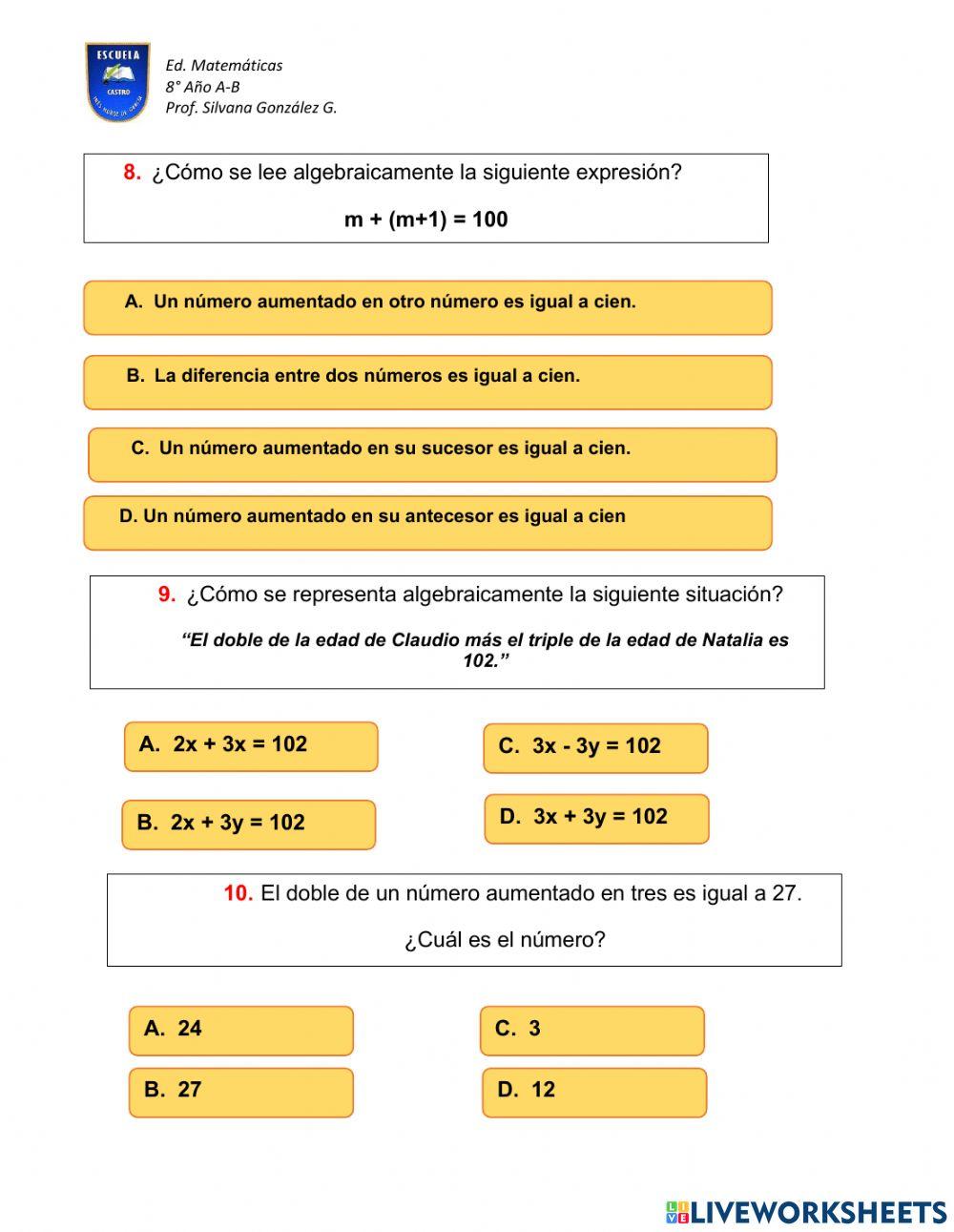 Preparación Evaluación Álgebra