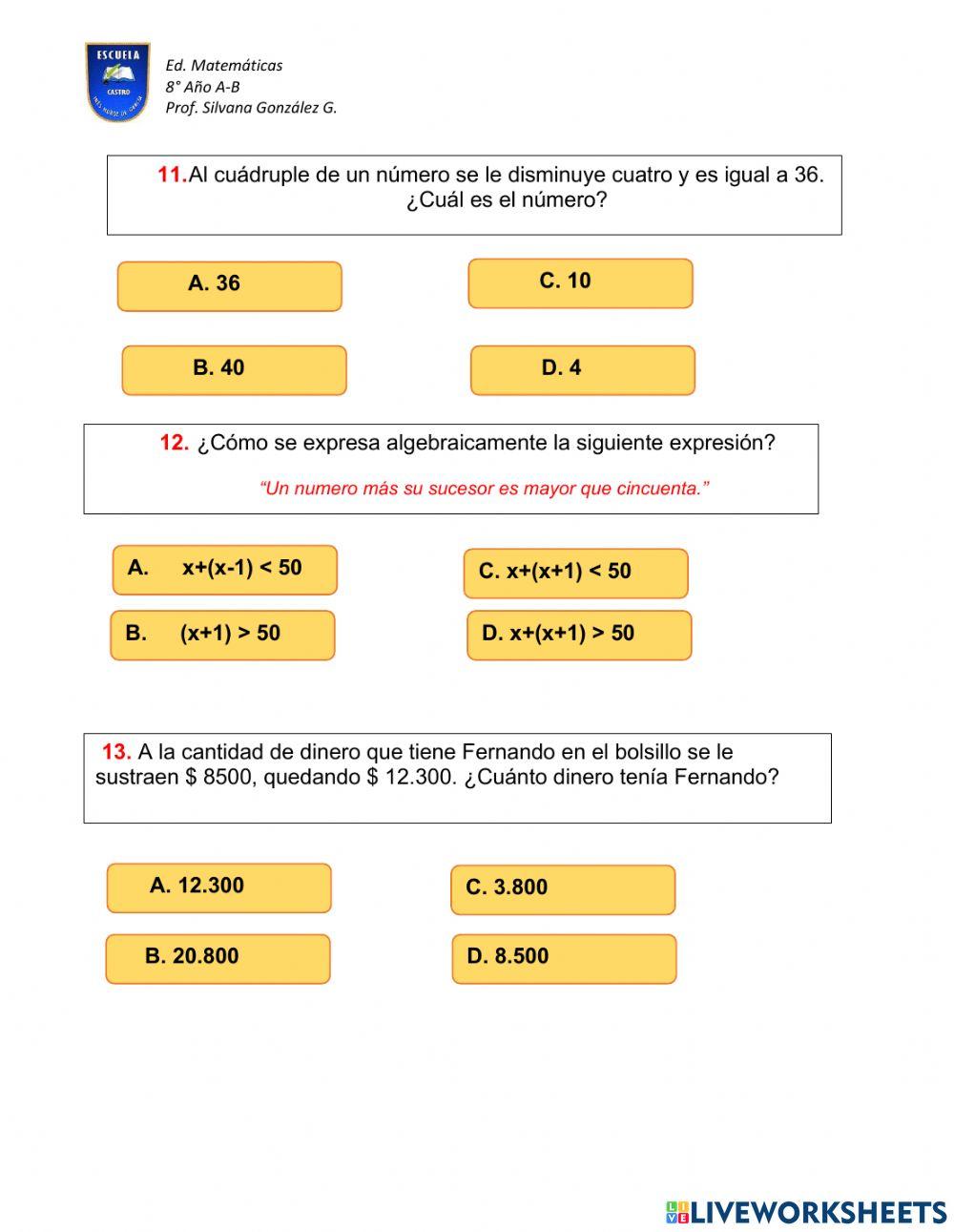 Preparación Evaluación Álgebra