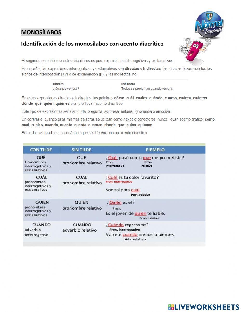 Acento diacrítico online pdf worksheet Live Worksheets Acento diacrítico online pdf worksheet Live Worksheets
