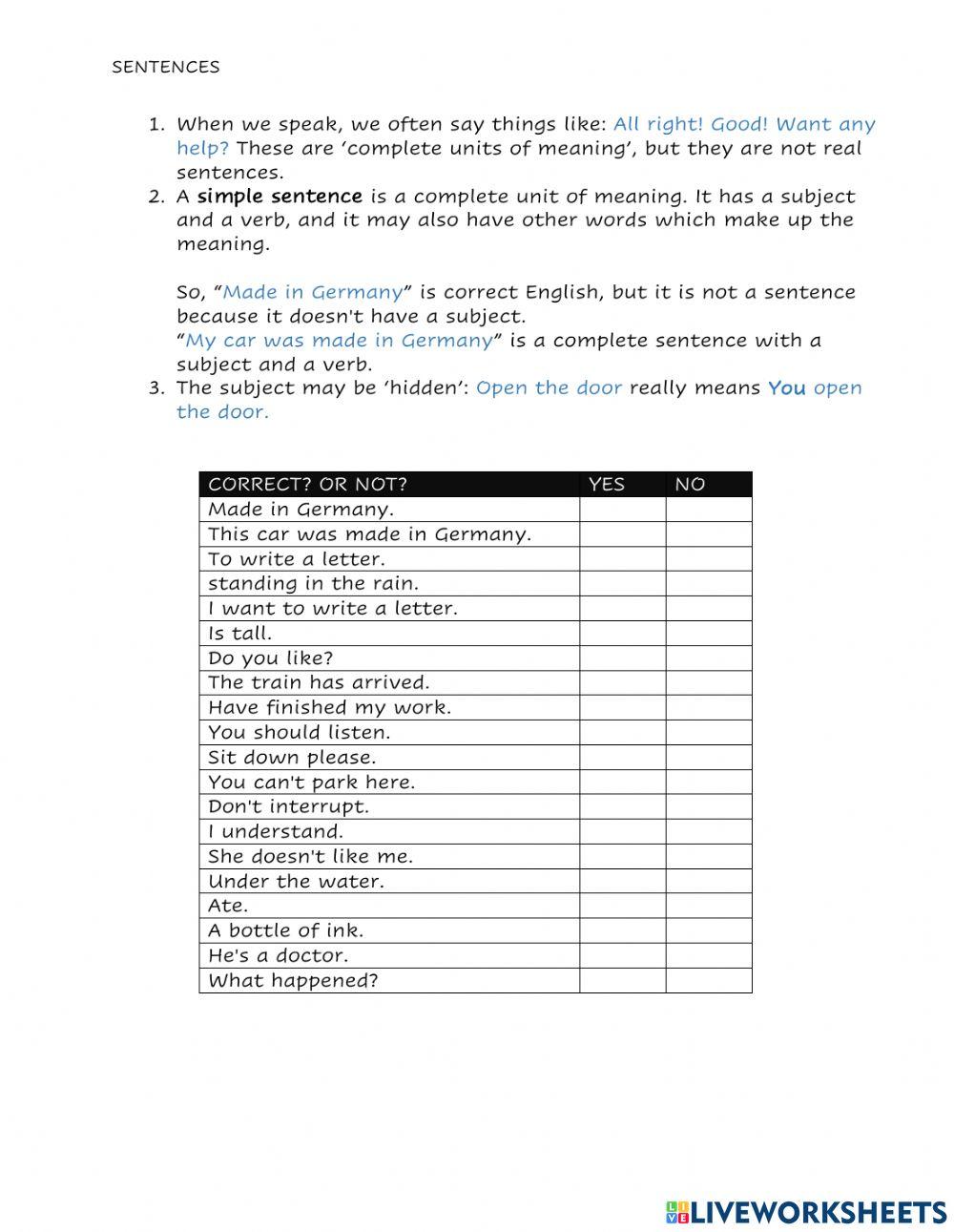 Sentence Structure Basics
