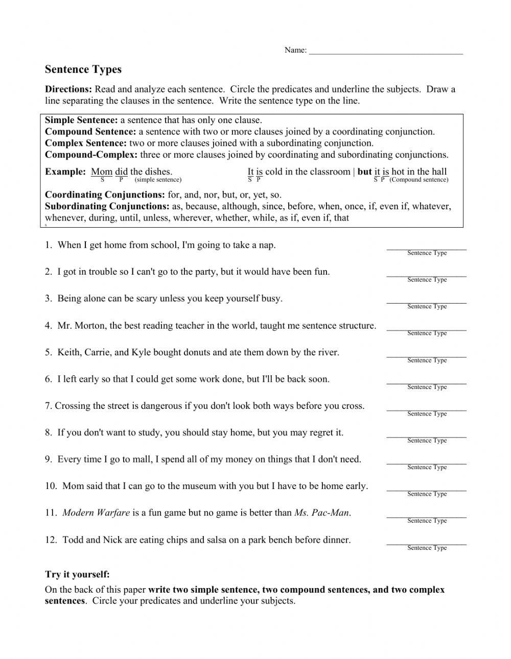 Sentence Structure 1 worksheet | Live Worksheets