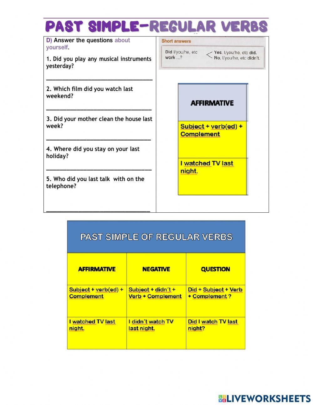 Past simple Regular Verbs