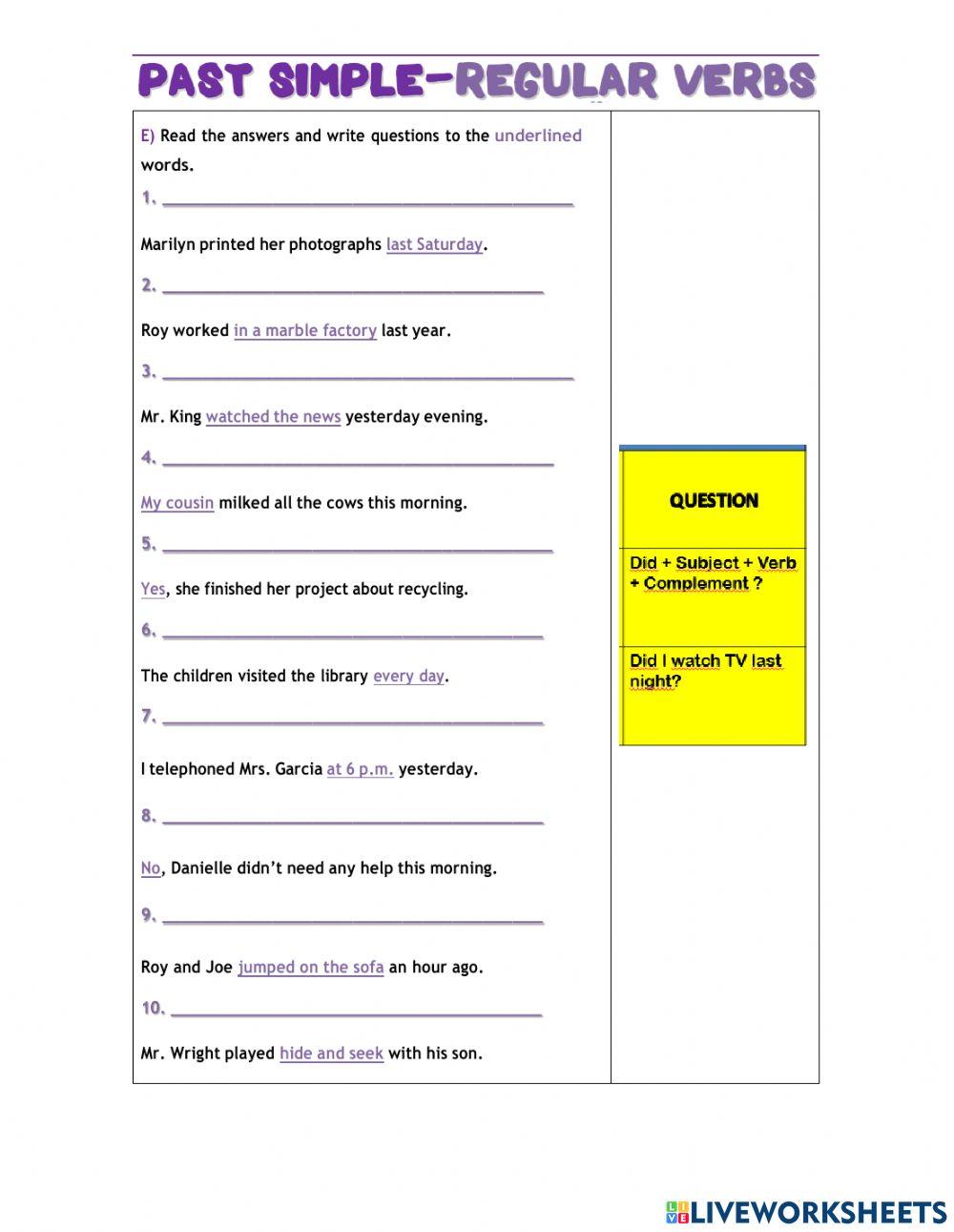 Past simple Regular Verbs