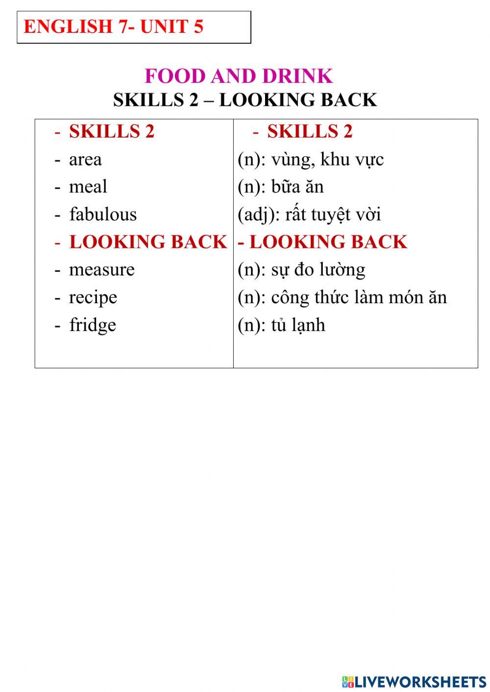 English 7- unit 5- skills 2+ looking back