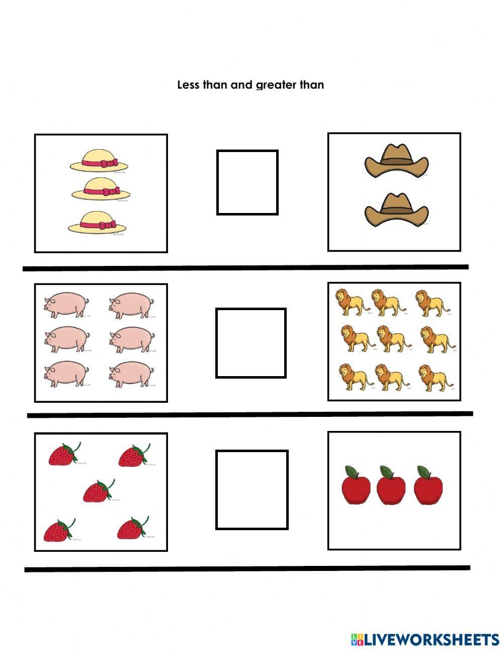 greater than and smaller than online exercise for Live Worksheets
