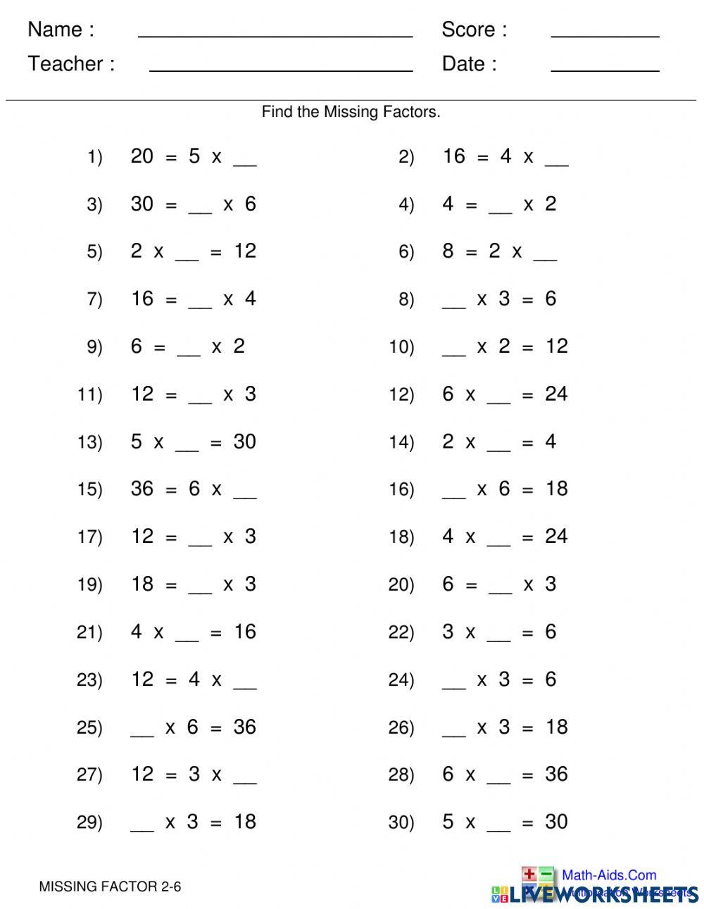 Missing factor 2-3-4-5-6