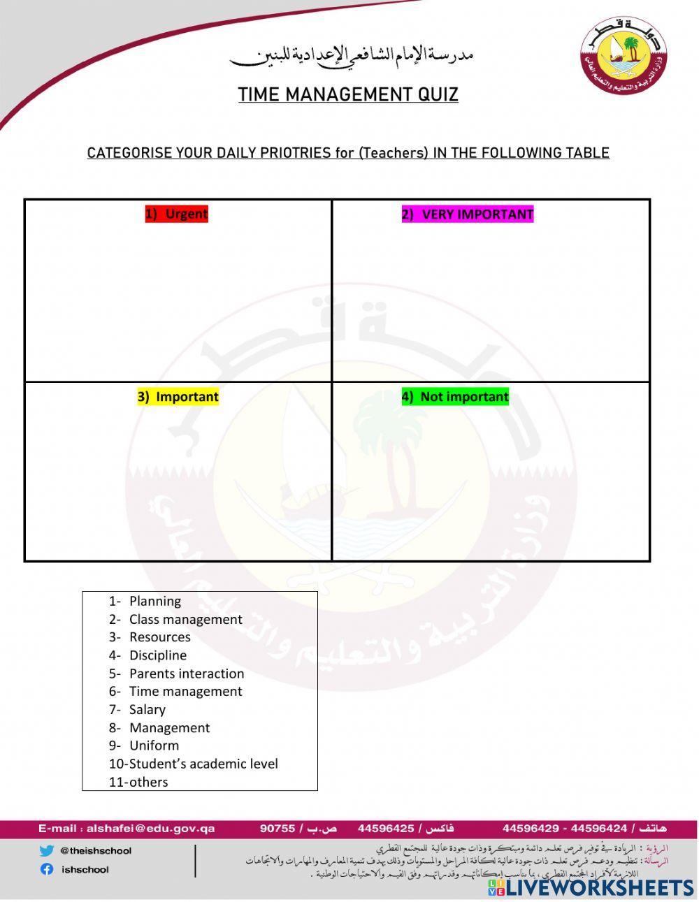 Time Management Life Skills Worksheet