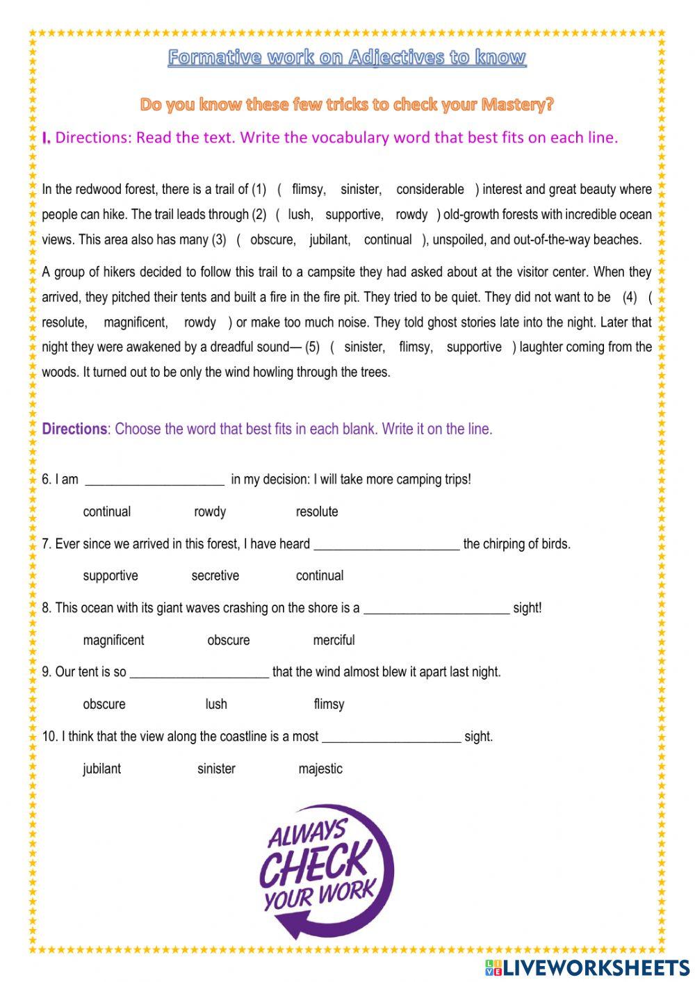 AET Sec School Adjectives 2 know