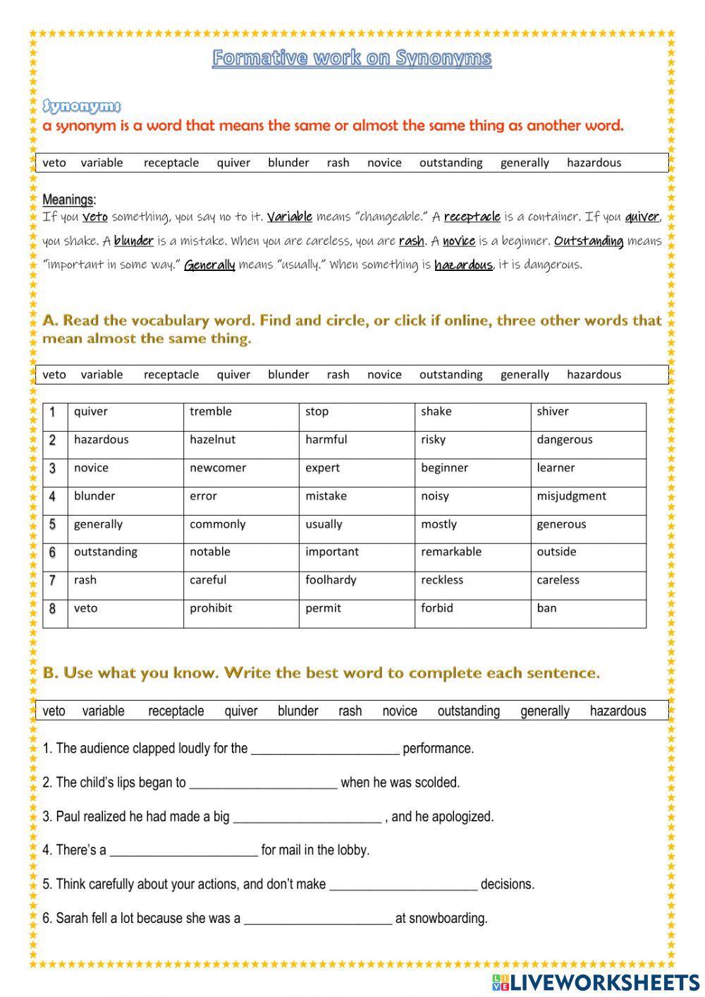 Aet sec school work on synonyms mjomarkes live