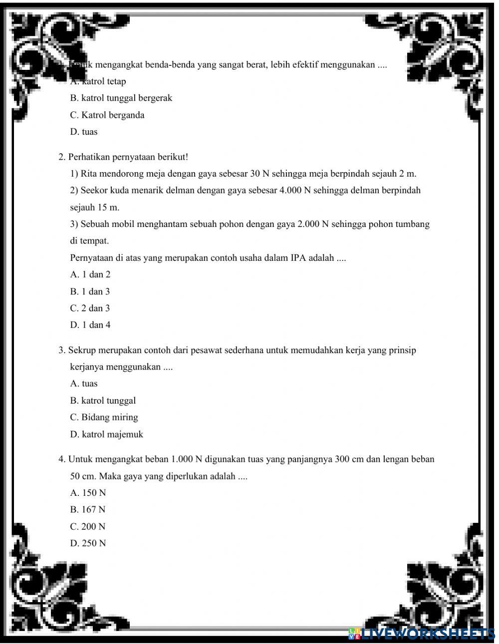 Penilaian sumatif pilihan ganda udaha dan pesawat sederhana