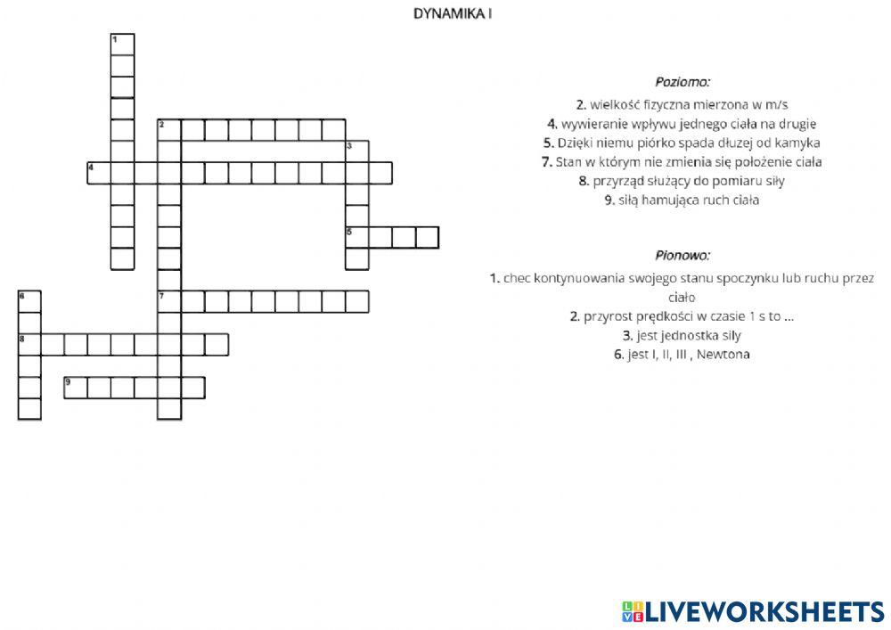 DYNAMIKA krzyżówka