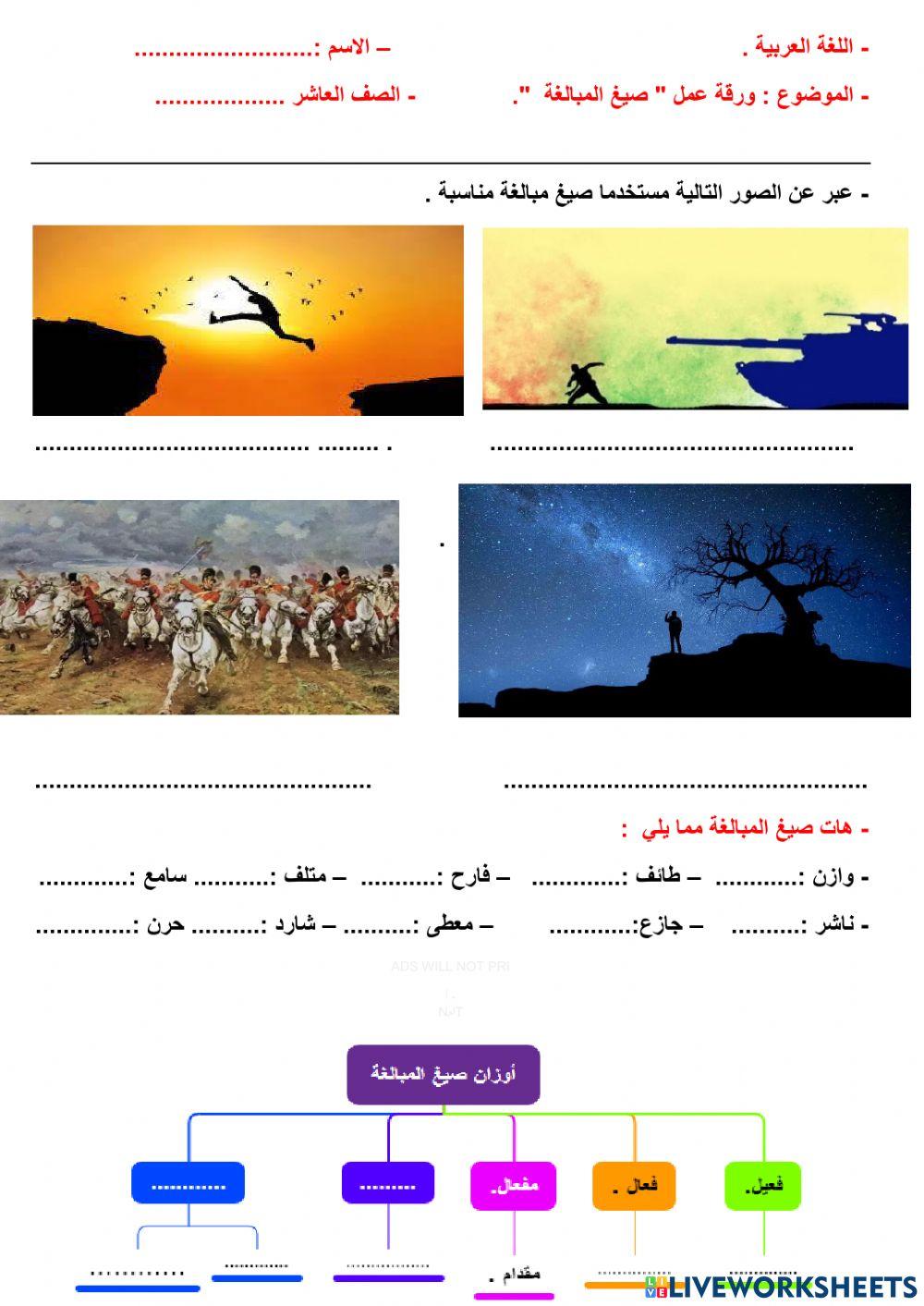 ورقة عمل ( صيغ المبالغة ).