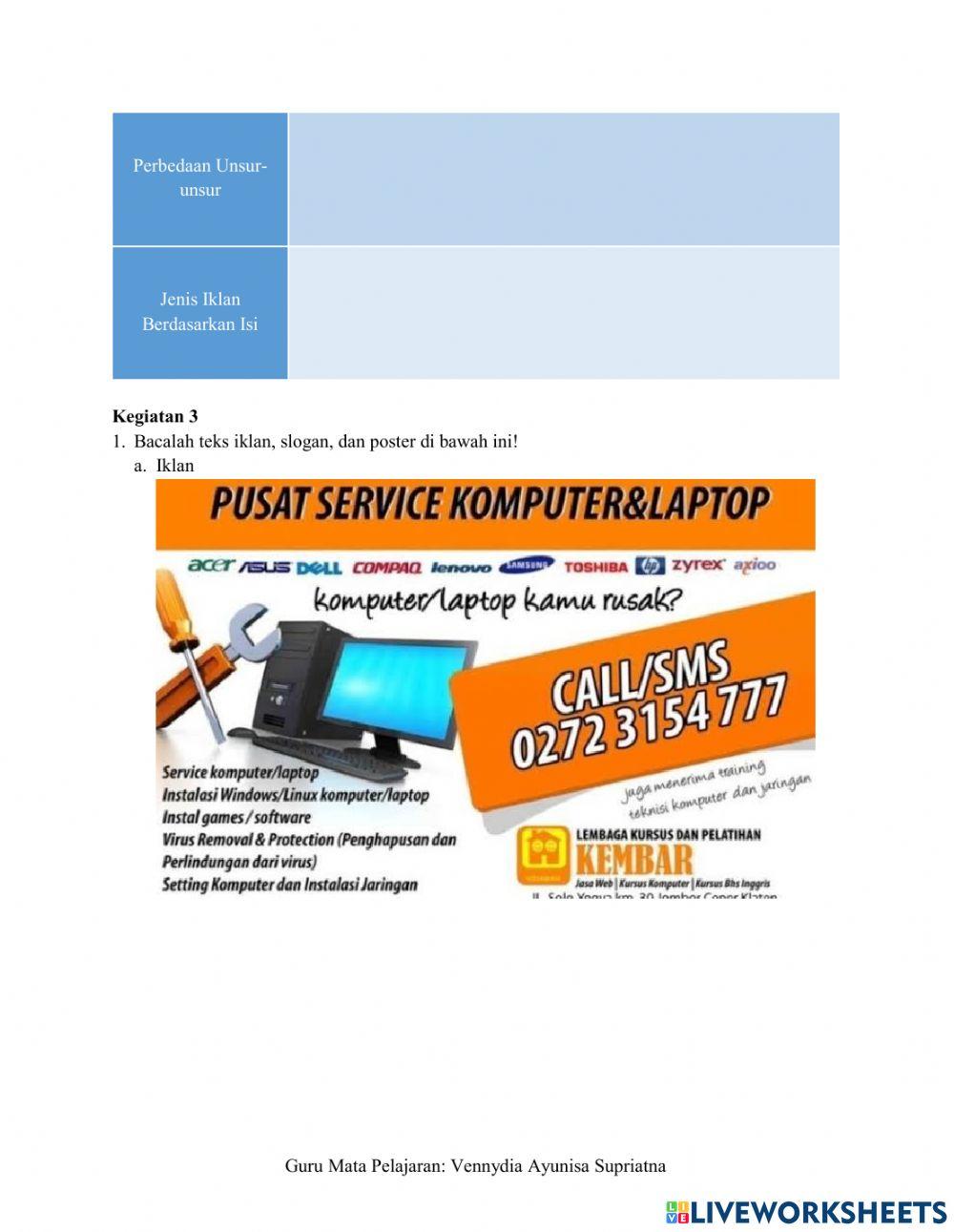 LKPD 1 Teks Iklan, Slogan, dan Poster