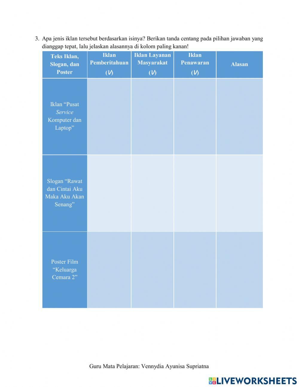 LKPD 1 Teks Iklan, Slogan, dan Poster