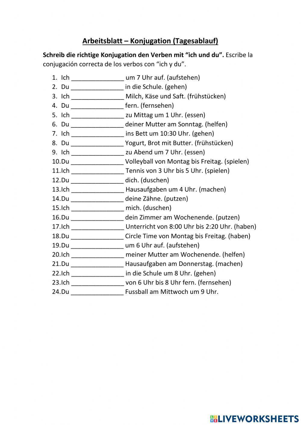 Konjugation (Tagesablauf - ich & du)