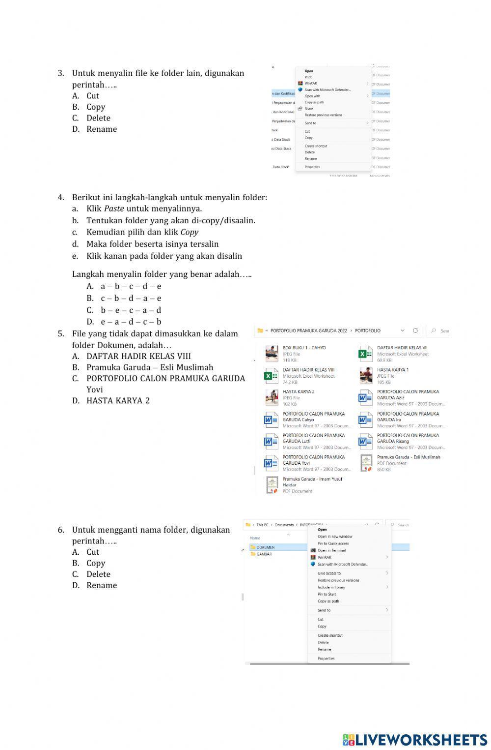 Penilaian file dan folder worksheet | Live Worksheets