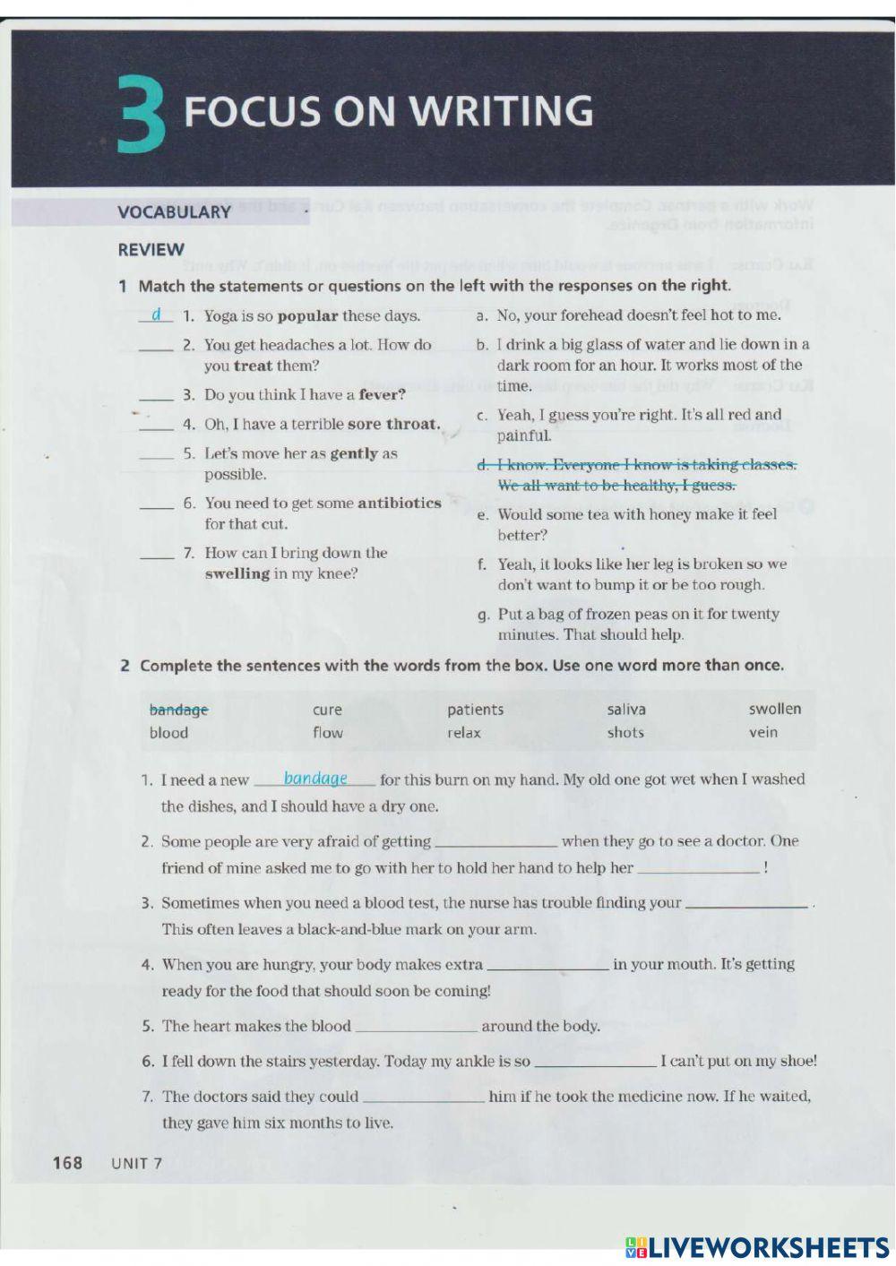 Focus on Writing - Pages 168 & 169 - Unit 7 - Northstar 2