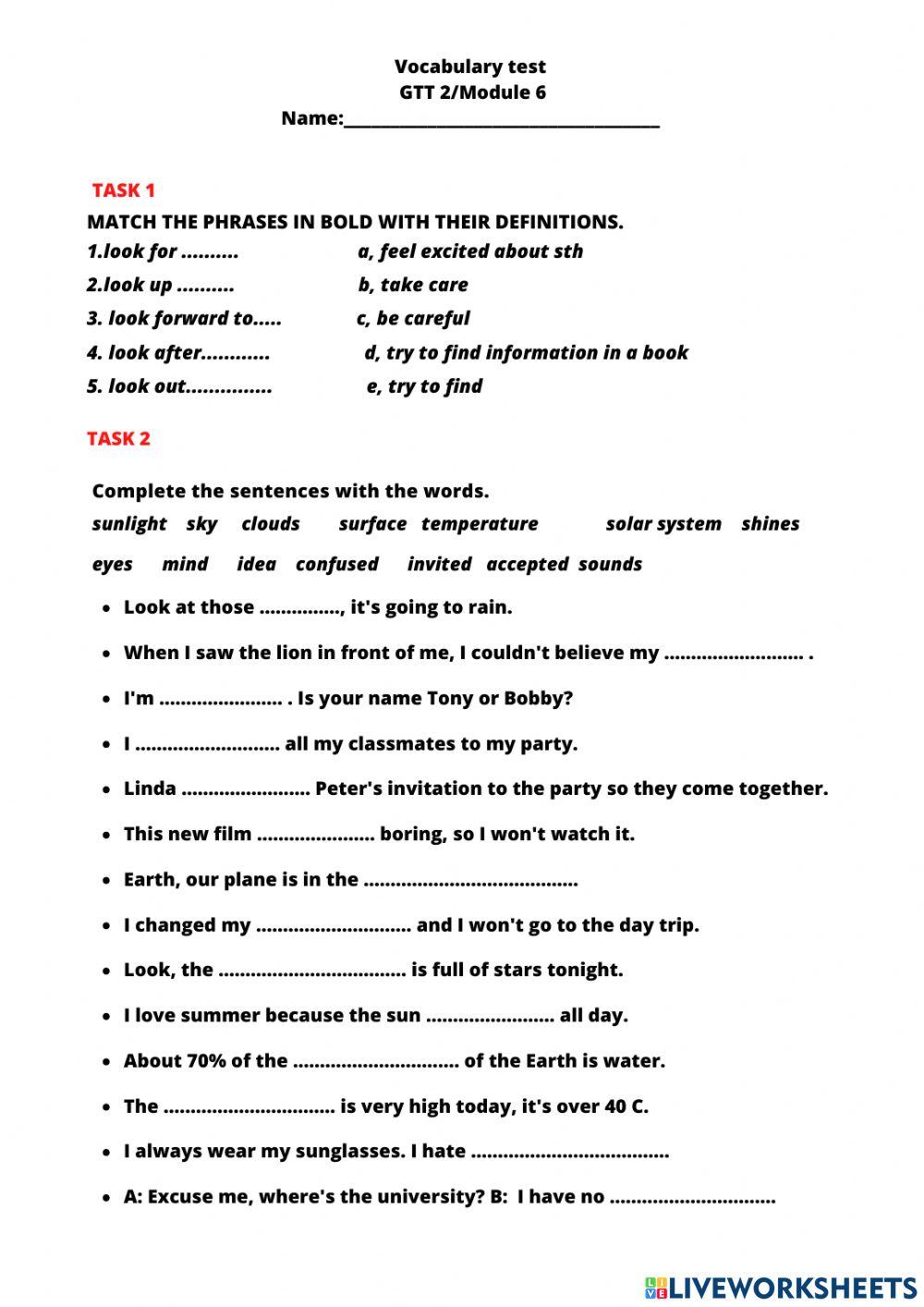 Vocabulary test (GTT2 module 6)