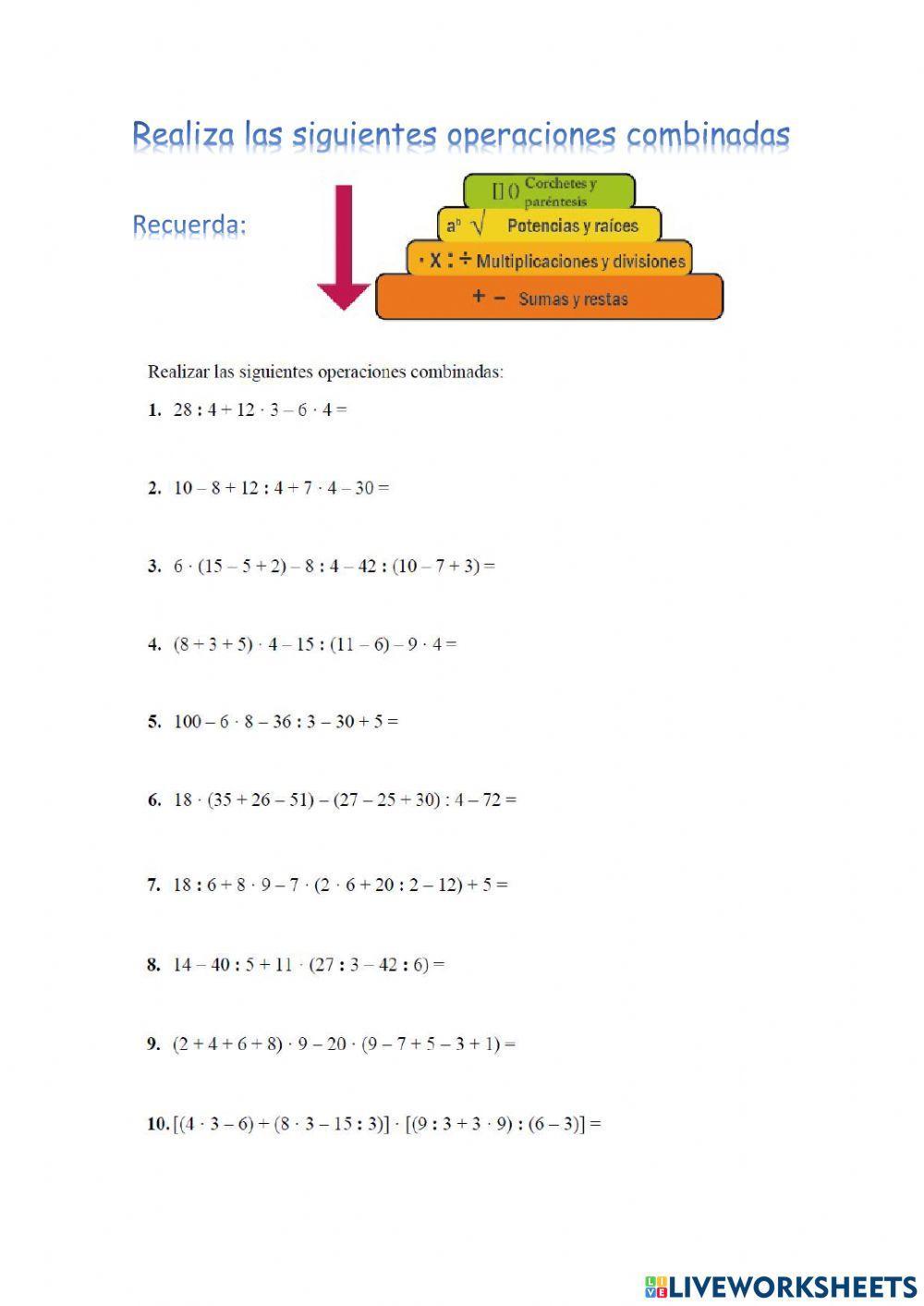 Operaciones combinadas números naturales