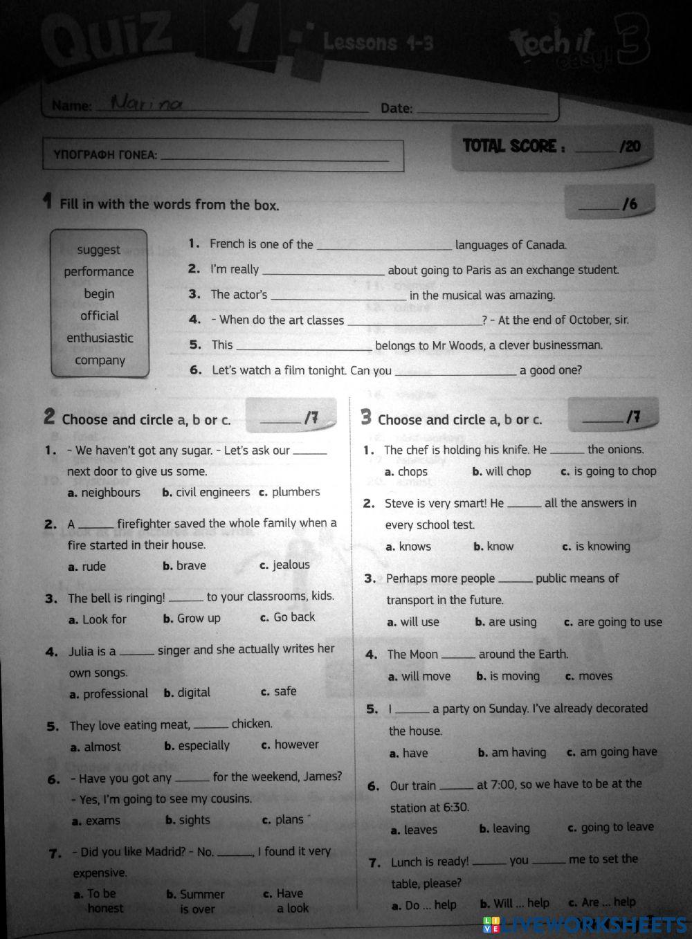 Tech it easy 3 quiz 1 online exercise for live worksheets