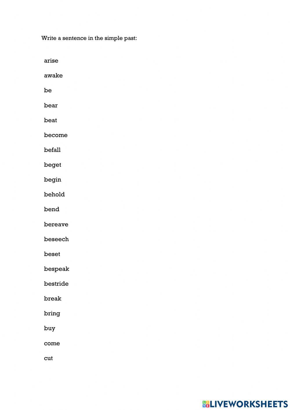 Irregular Verbs Write a sentence