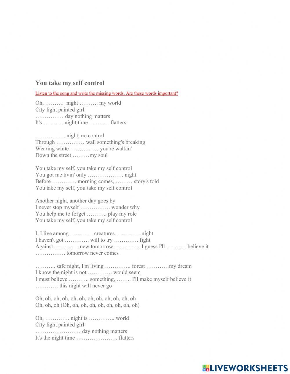 You take myself contrlol song