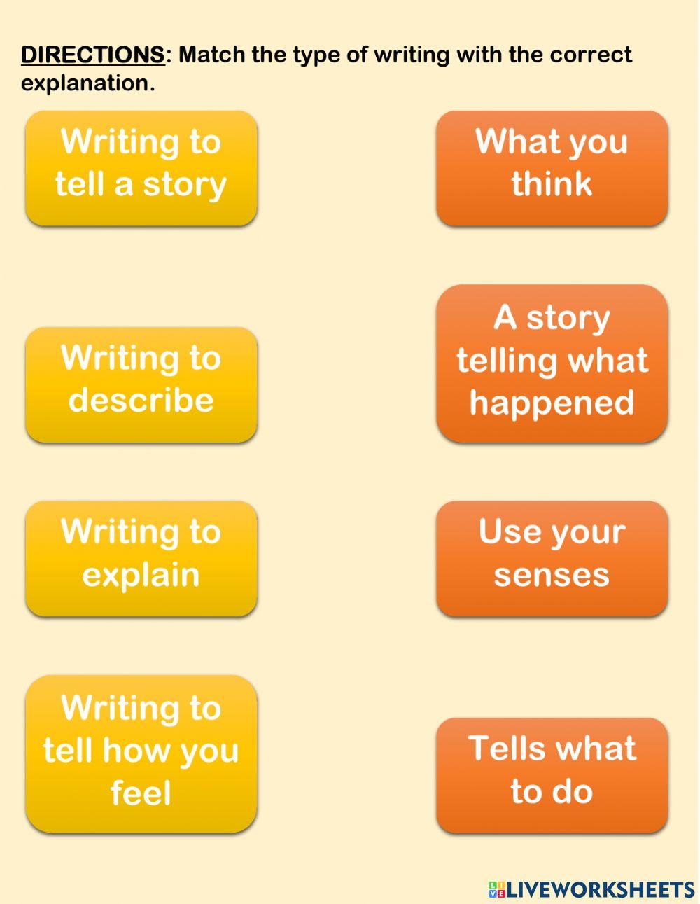 TUESDAY WRITTEN COMPOSITION 4 TYPES OF WRITING WORKSHEET