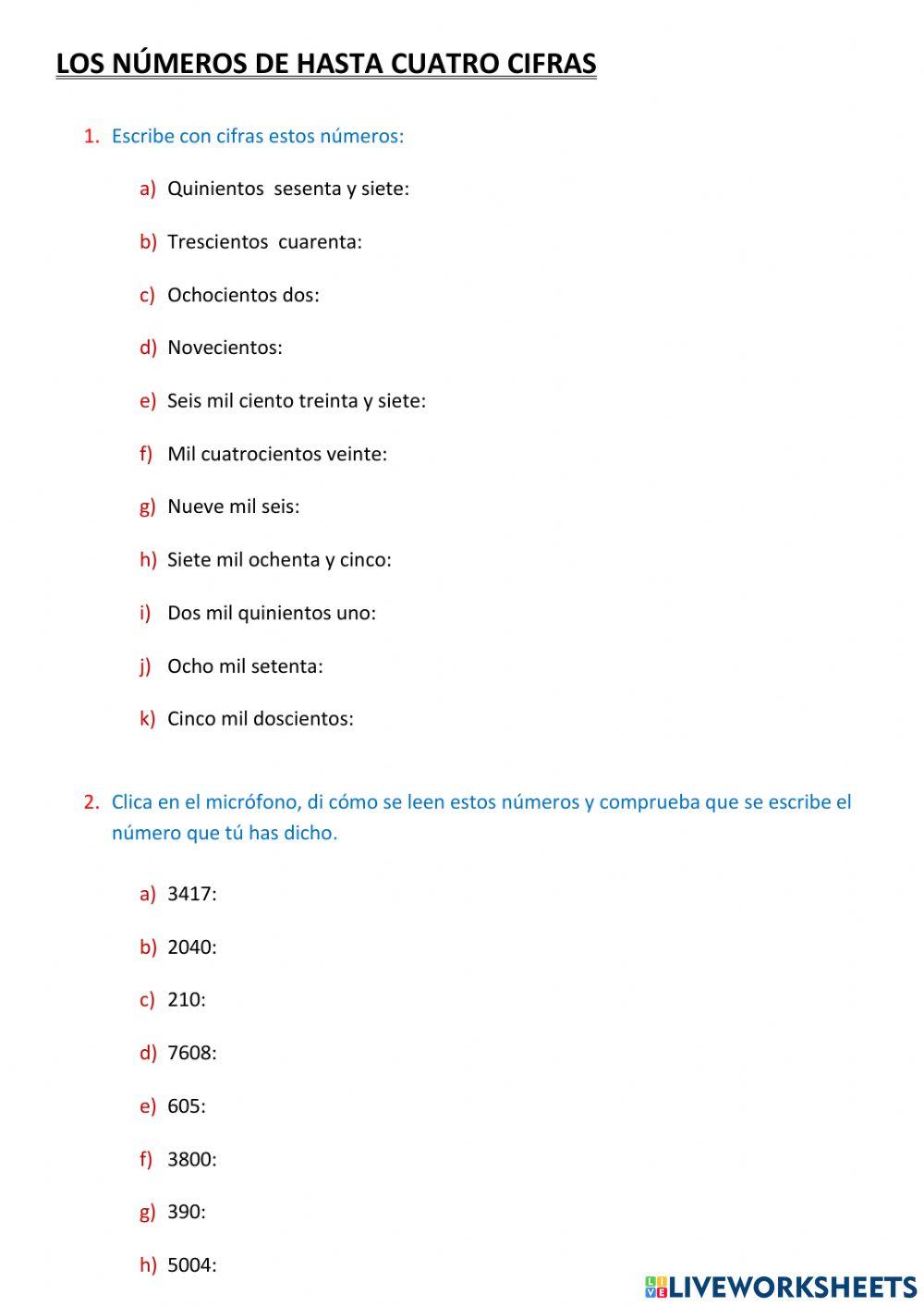 Números de tres y cuatro cifras
