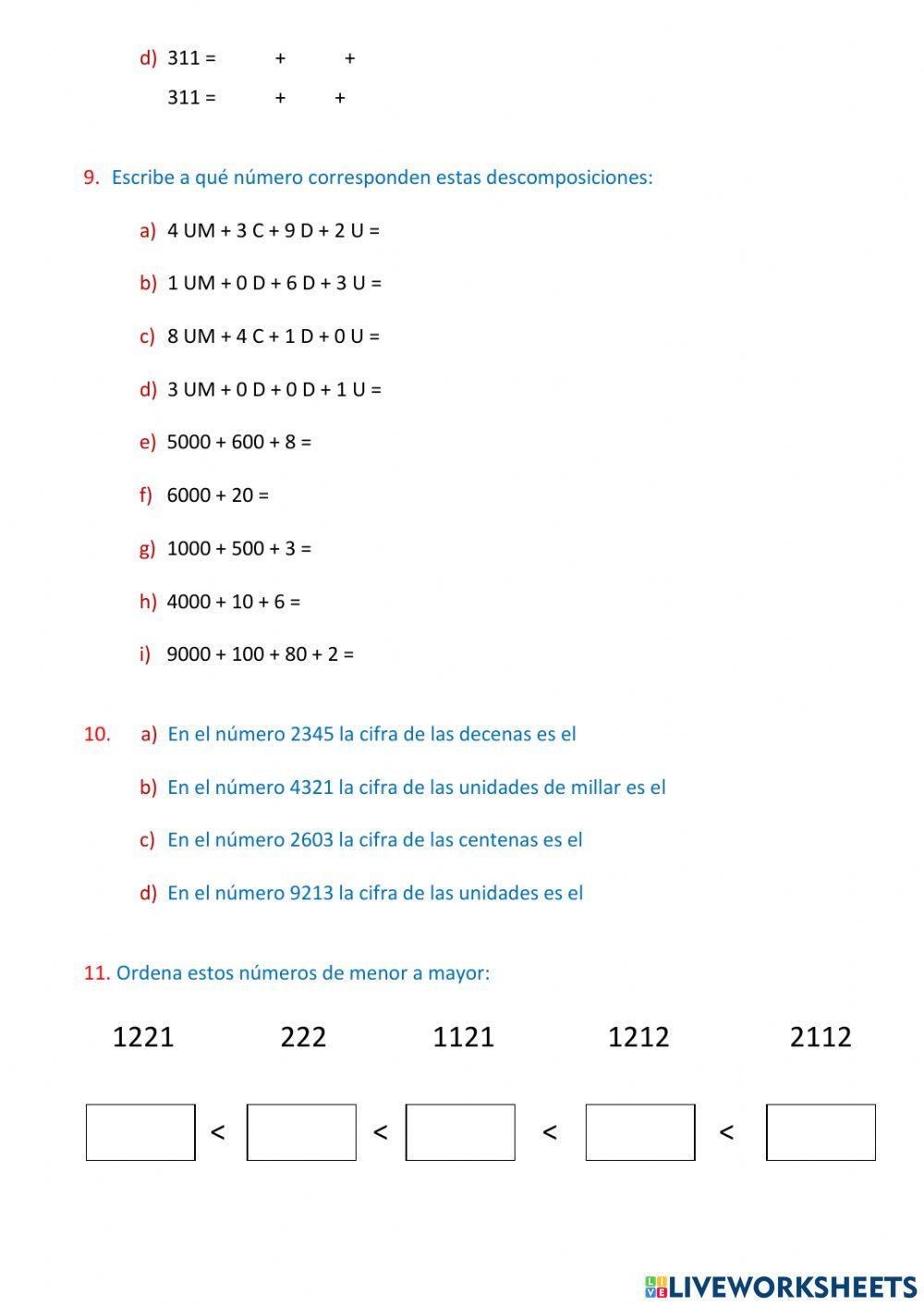 Números de tres y cuatro cifras