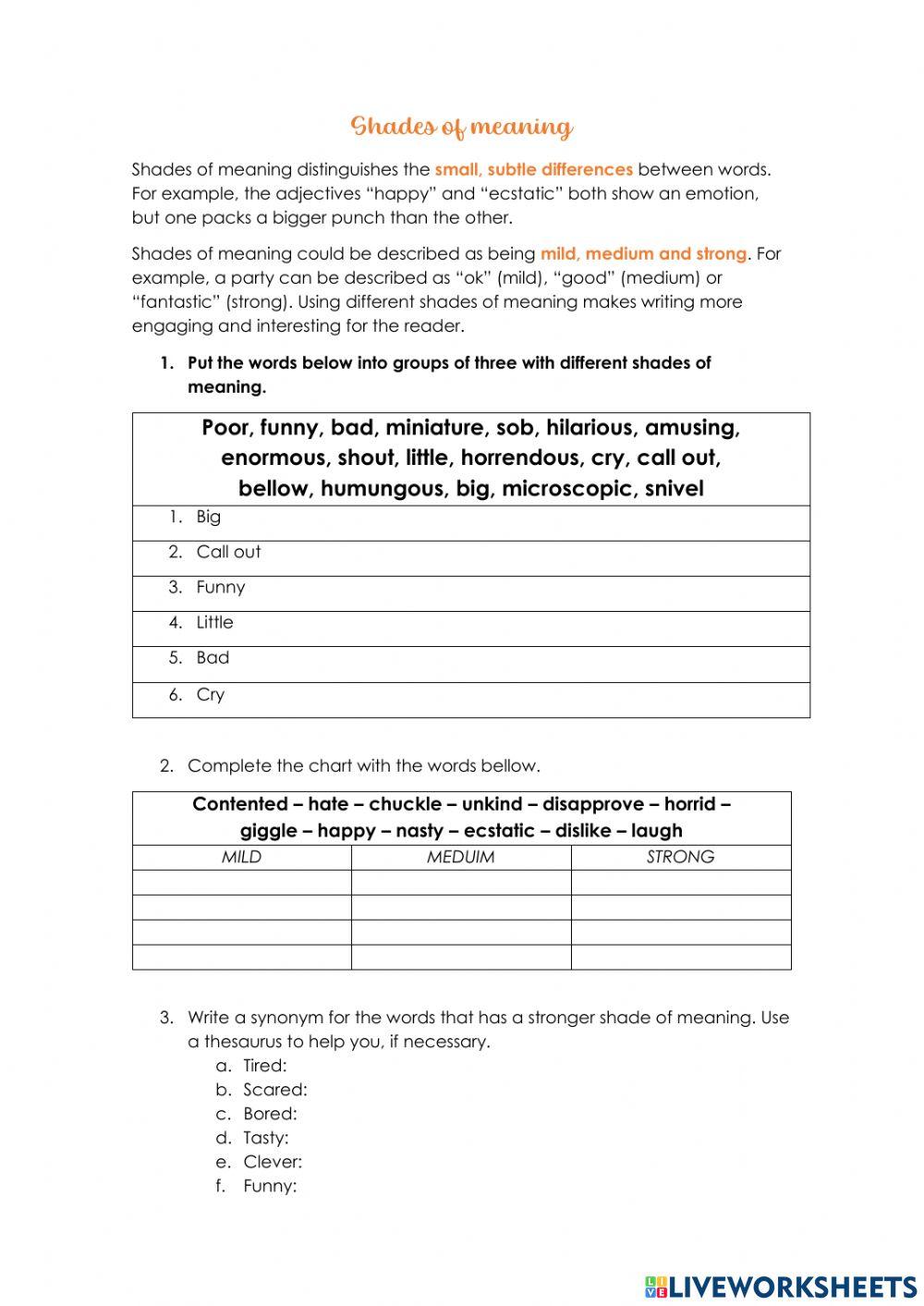 Shades Of Meaning Interactive Worksheet Live Worksheets shades-of-meaning-interactive-worksheet-live-worksheets