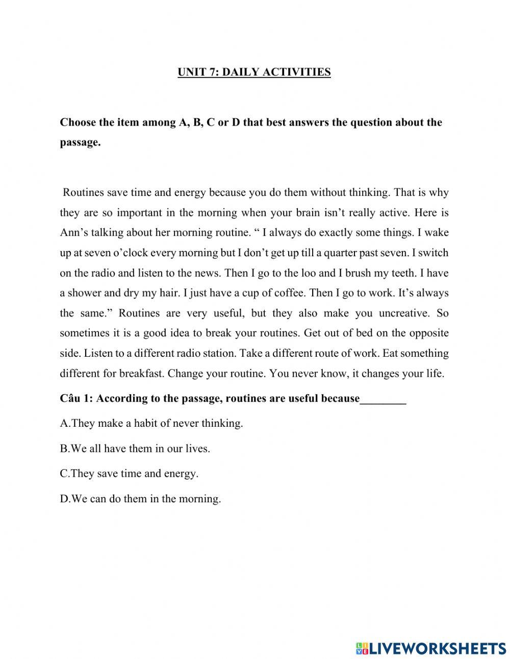 Tiéng anh 1.1 unit 7 daily activities