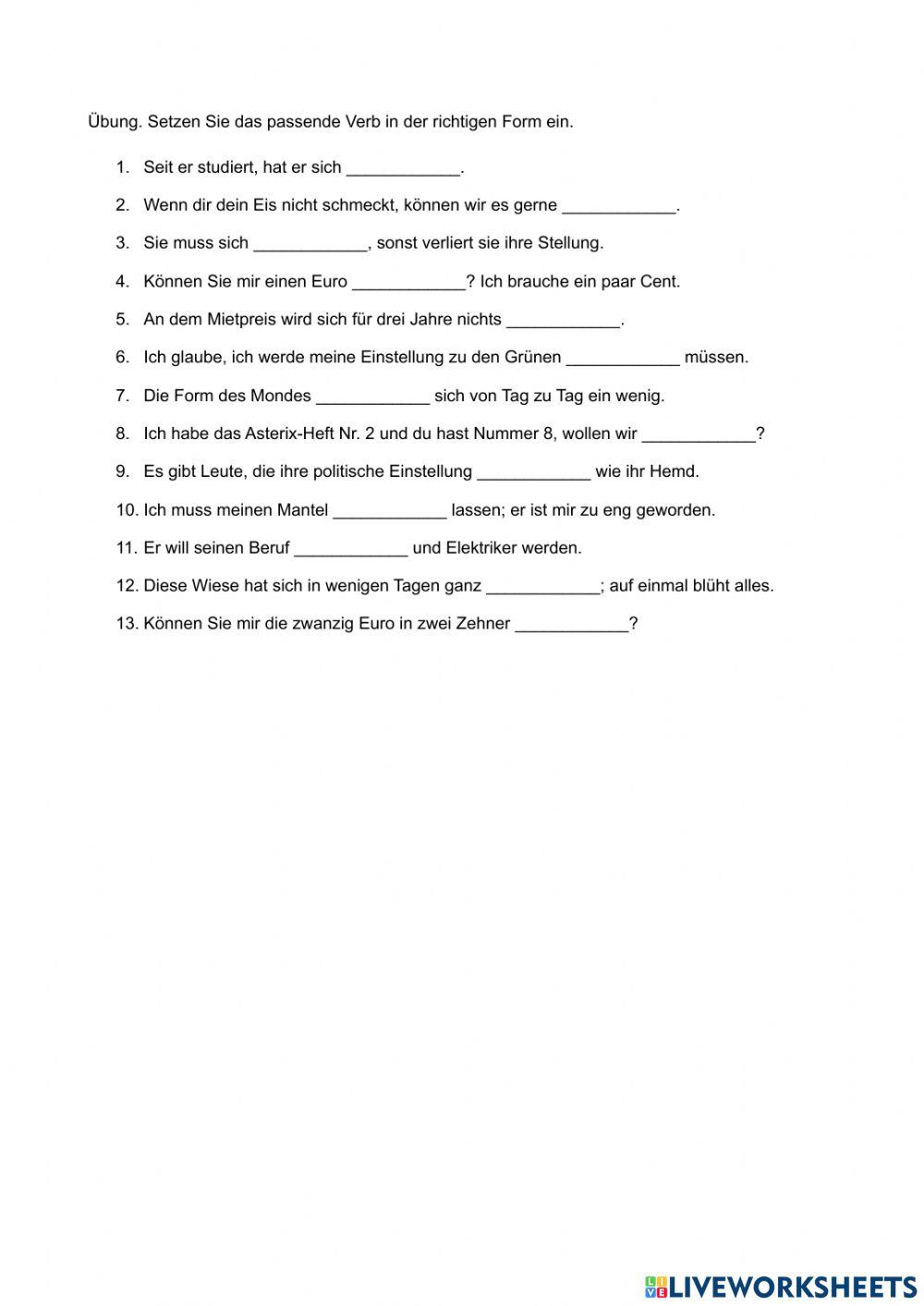 ändern, verändern, wechseln, tauschen