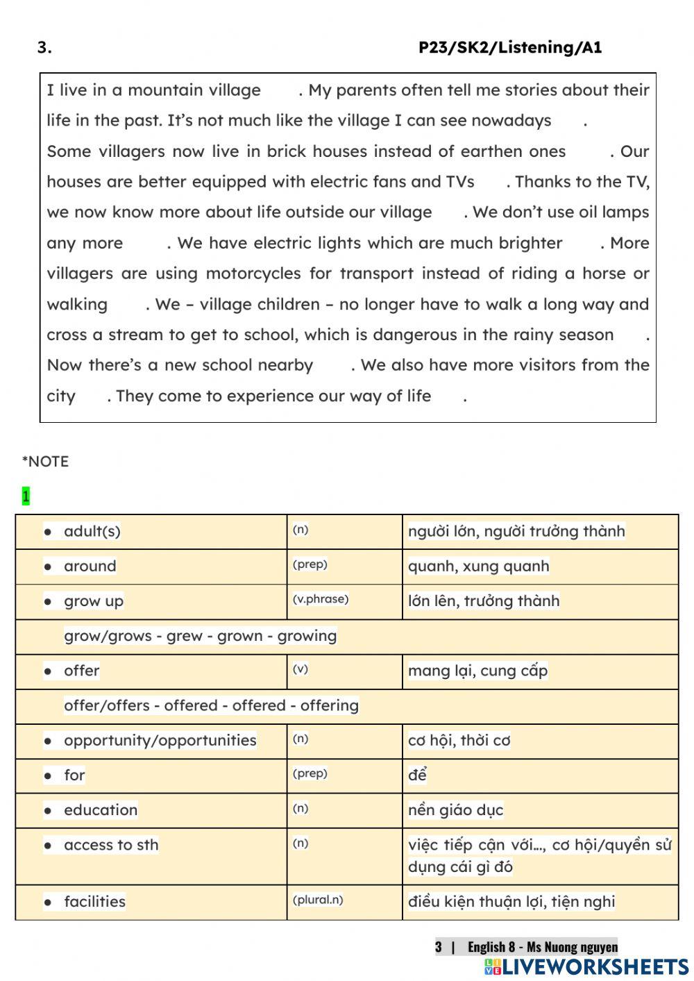 E8U1 (speaking) Life in the countryside -nuongnguyen