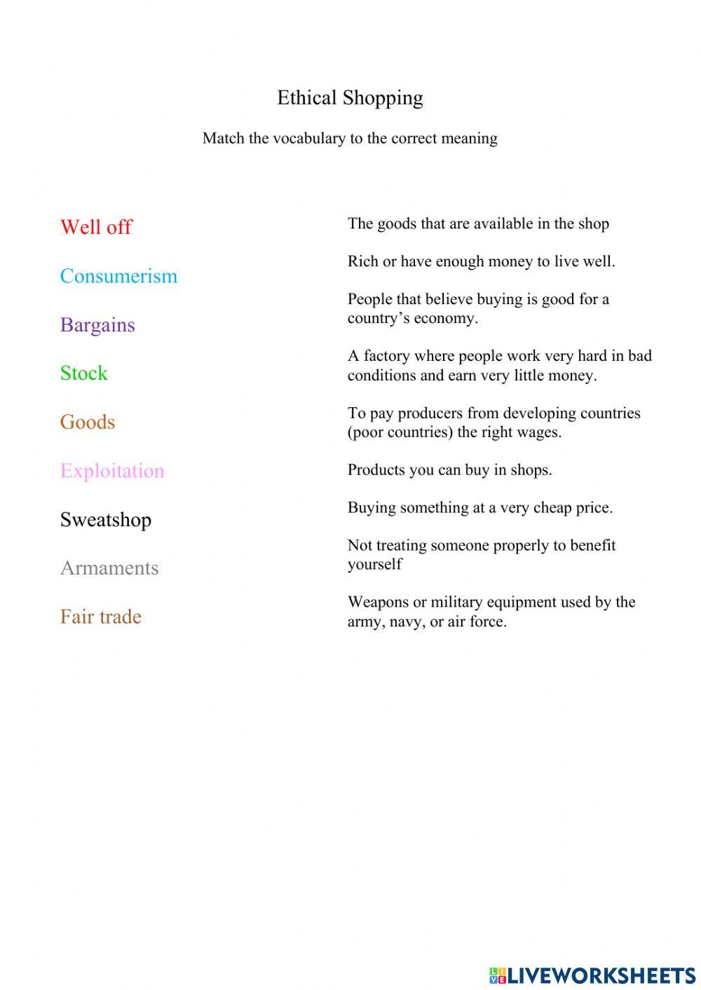 Ethical Shopping Vocabulary