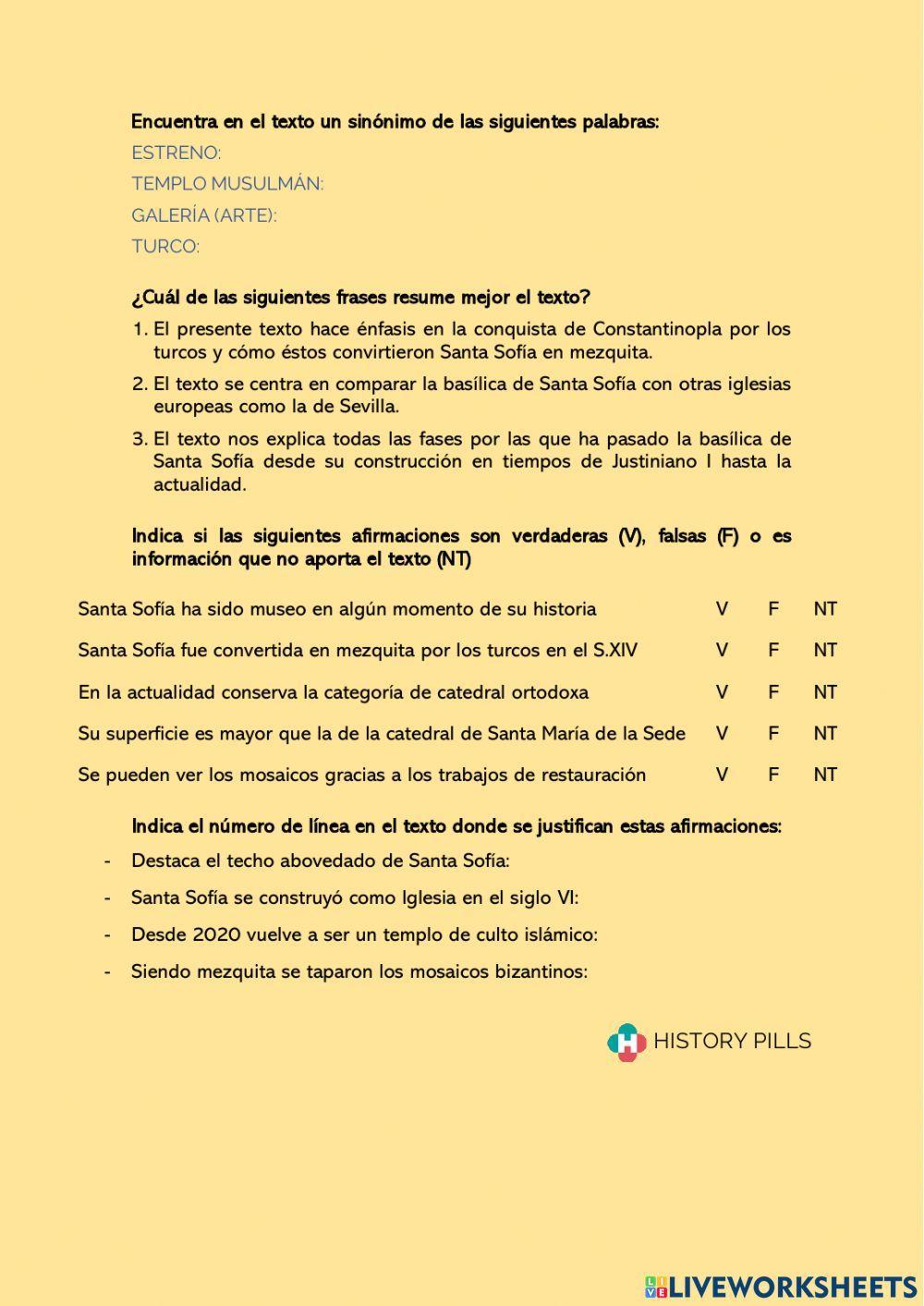 Santa Sofía (comprensión lectora)