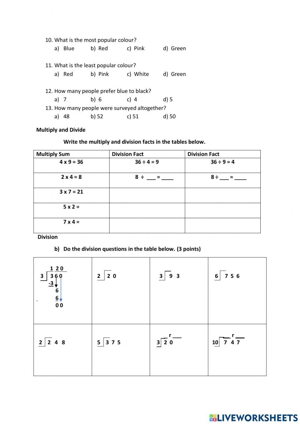 P3 Math Mid Term Review Quiz