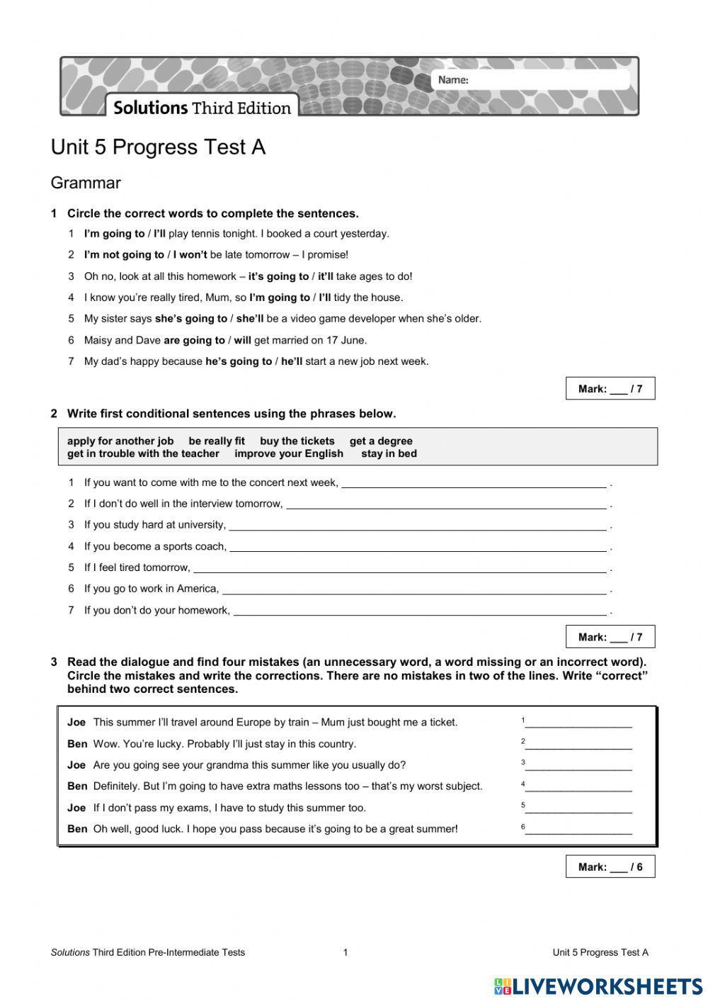 Unit 5 Progress Test A - pre inter